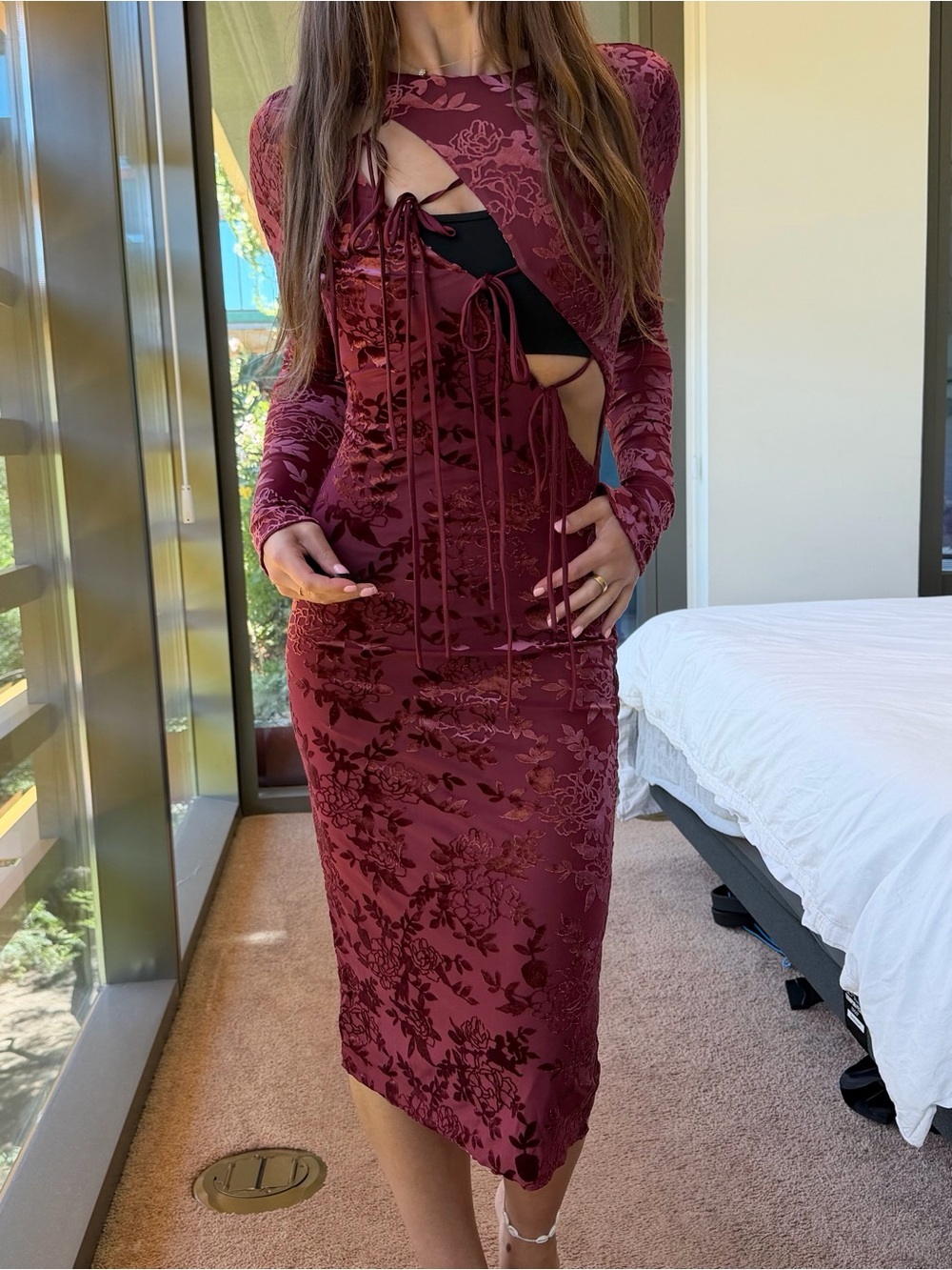 Mistress Rocks Mahogany Devore Midi Dress